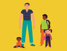  Illustration of a group of kids from teens to infants